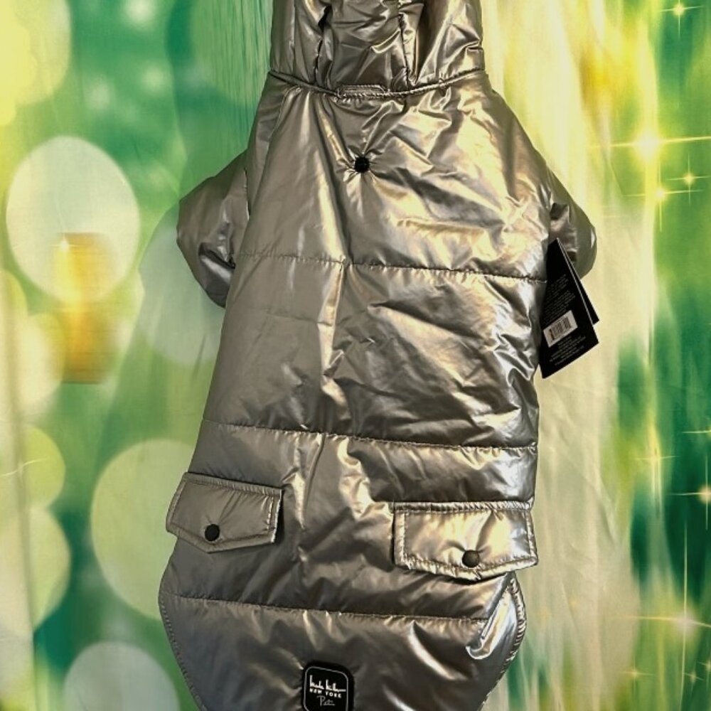 Brand New Nicole Miller Pets Puffer Dog Coat With Faux Fur Hood